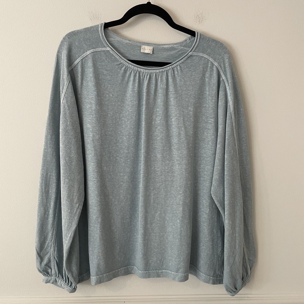 Poetry Pale Blue Balloon-Sleeve Peasant Top